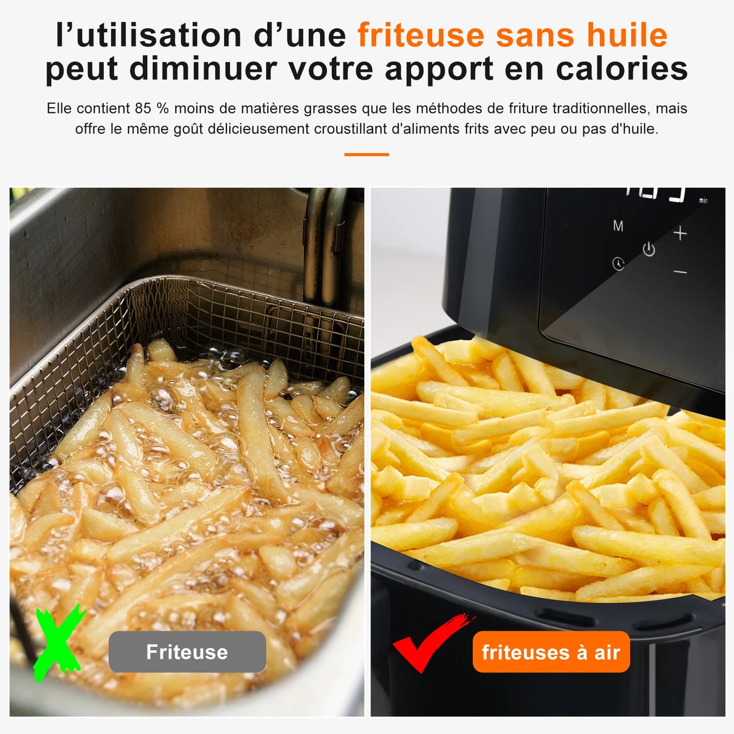 Friteuse ½Ç air sans huile - 5,5L - 1700W - Temp¹Èrature r¹Èglable - FenÄÇtre visible