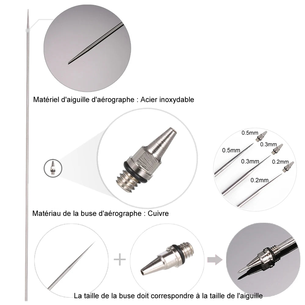 Kit de compresseur d'a¨¦rographe ¨¤ double Action NT-19 mm, pistolet de pulv¨¦risation d'a¨¦rographe pour Nail a¨¦rographe mod¨¨le gateau voiture chaussures peinture de poisson 0.3