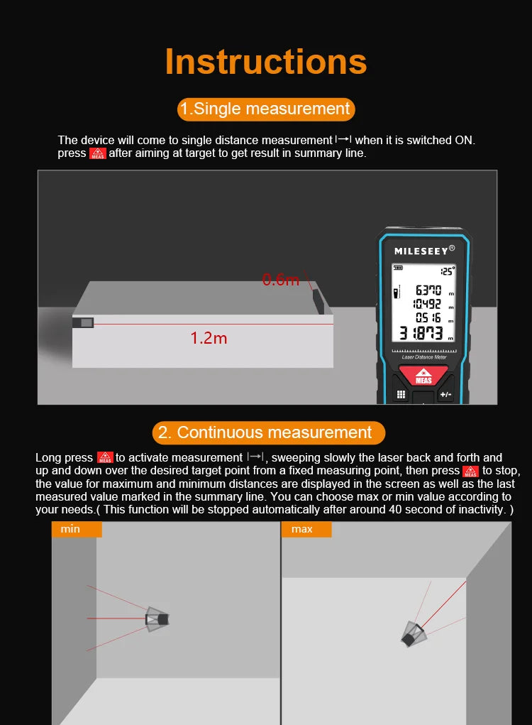 M¨¨tre ruban laser X6 60M, t¨¦l¨¦m¨¨tre professionnel avec affichage d'angle pour bricolage, d¨¦coration, construction
