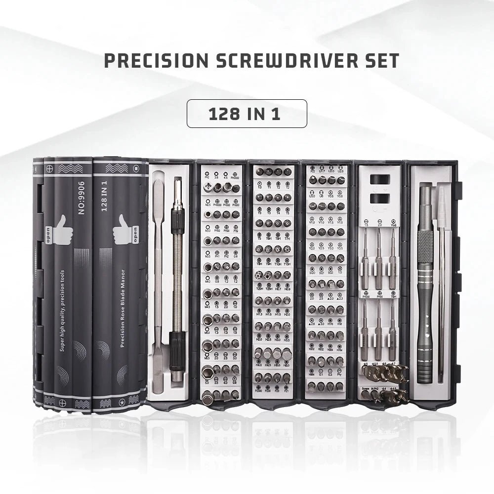 Jeu de tournevis de pr¹Ècision 128 en 1, embouts Torx magn¹Ètiques, portable, professionnel, ensemble d'outils de r¹Èparation ¹Èlectronique
