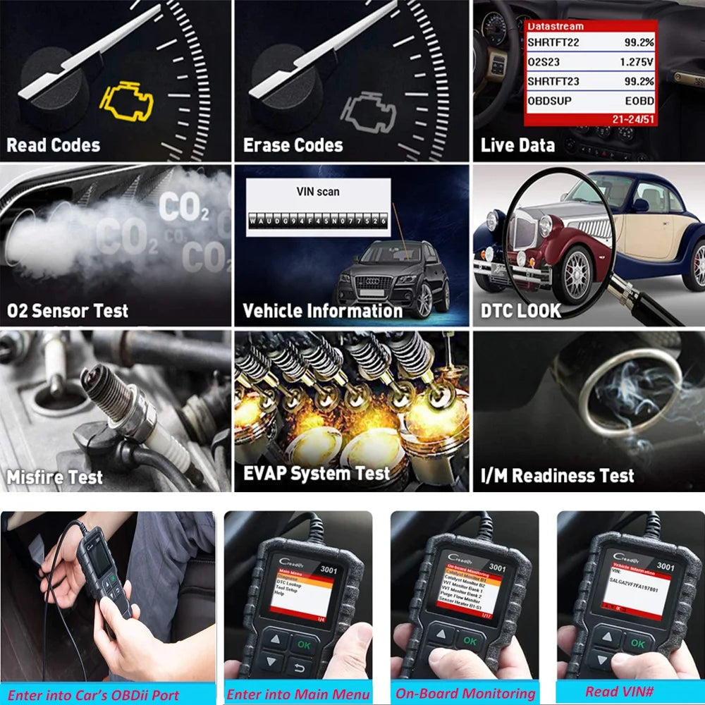 Outils de diagnostic automobile professionnels, lecteur de code OBD2 complet, EAU de moteur de contr?le, mise ¨¤ jour gratuite, X431, CR3001, pk ELM32