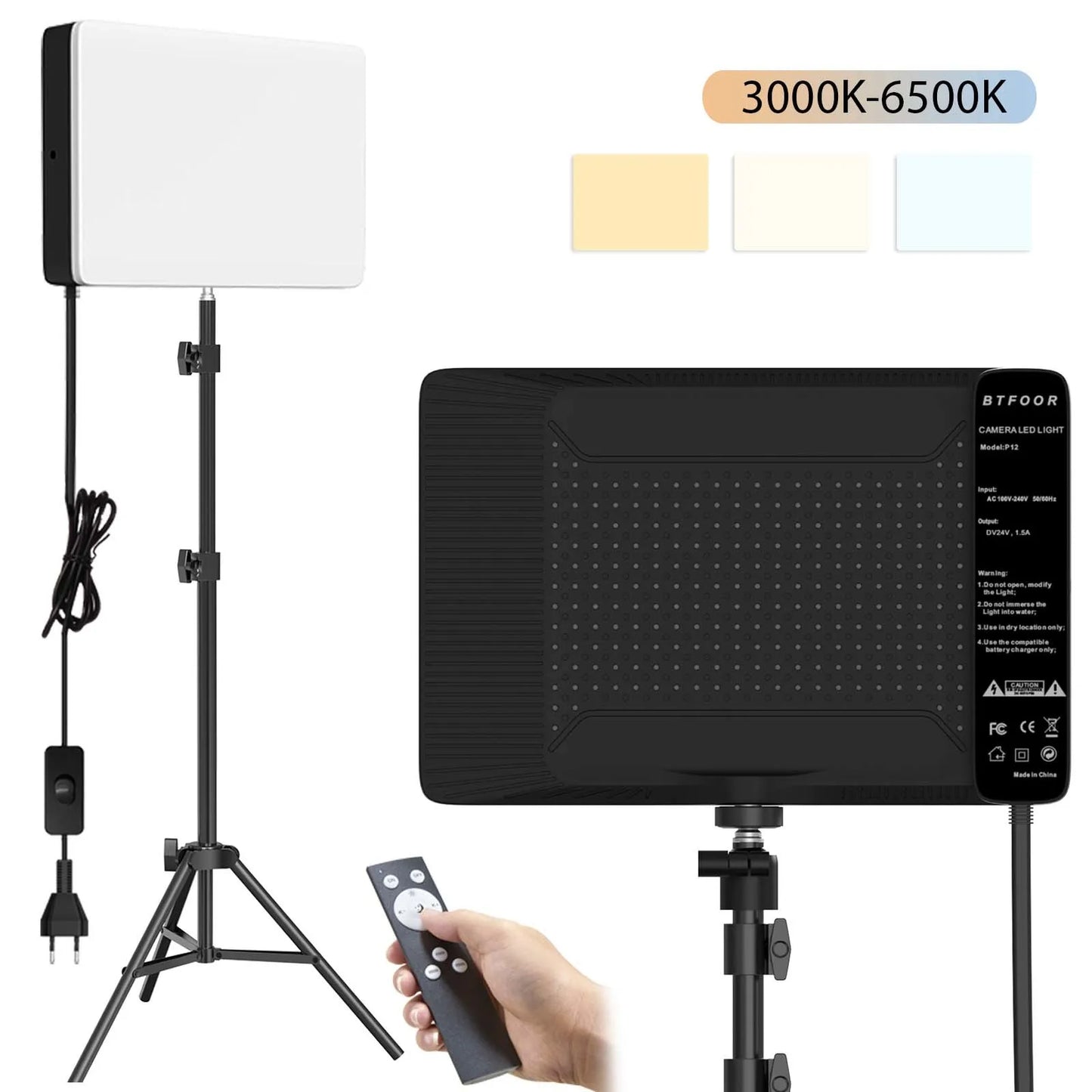 Lampe de remplissage LED bicolore avec tr¨¦pied, panneau lumineux vid¨¦o, ¨¦clairage de photographie, diffusion en direct, studio photo, 50W, 3000k-6500k