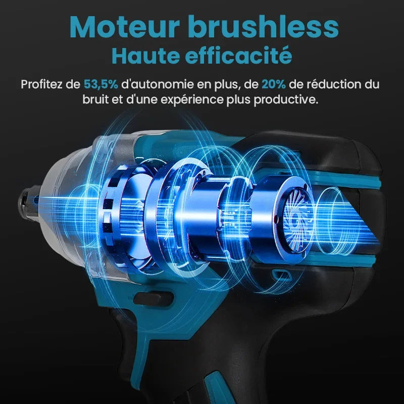 Cl¹È ½Ç chocs ¹Èlectrique sans fil, tournevis sans balais, outils ¹Èlectriques, compatible avec la batterie 18V, 520N.m, 1/2 pouces