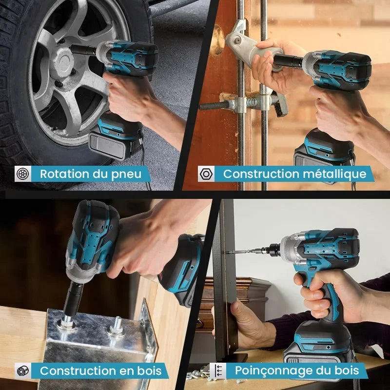 Cl¹È ½Ç chocs ¹Èlectrique sans fil, tournevis sans balais, outils ¹Èlectriques, compatible avec la batterie 18V, 520N.m, 1/2 pouces