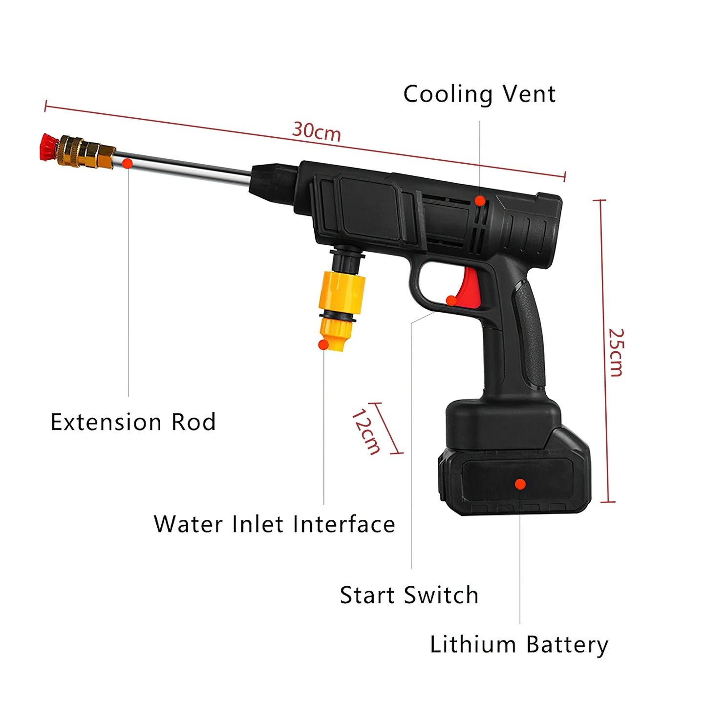 Nettoyeur haute pression sans fil, odor¨¤ eau, lave-auto, nettoyeur haute pression, machine ¨¤ livres, batterie 18V, 200W, 30 bars