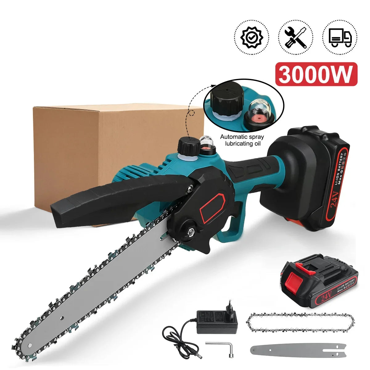 Mini scie ½Ç ¹Èlaguer ¹Èlectrique, tron?onneuses avec microphone, batterie au lithium, travail de calcul, scie de jardin, outils ¹Èlectriques, 3000W, 8 pouces, 288V