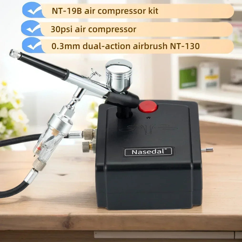 Kit de compresseur d'a¨¦rographe ¨¤ double Action NT-19 mm, pistolet de pulv¨¦risation d'a¨¦rographe pour Nail a¨¦rographe mod¨¨le gateau voiture chaussures peinture de poisson 0.3