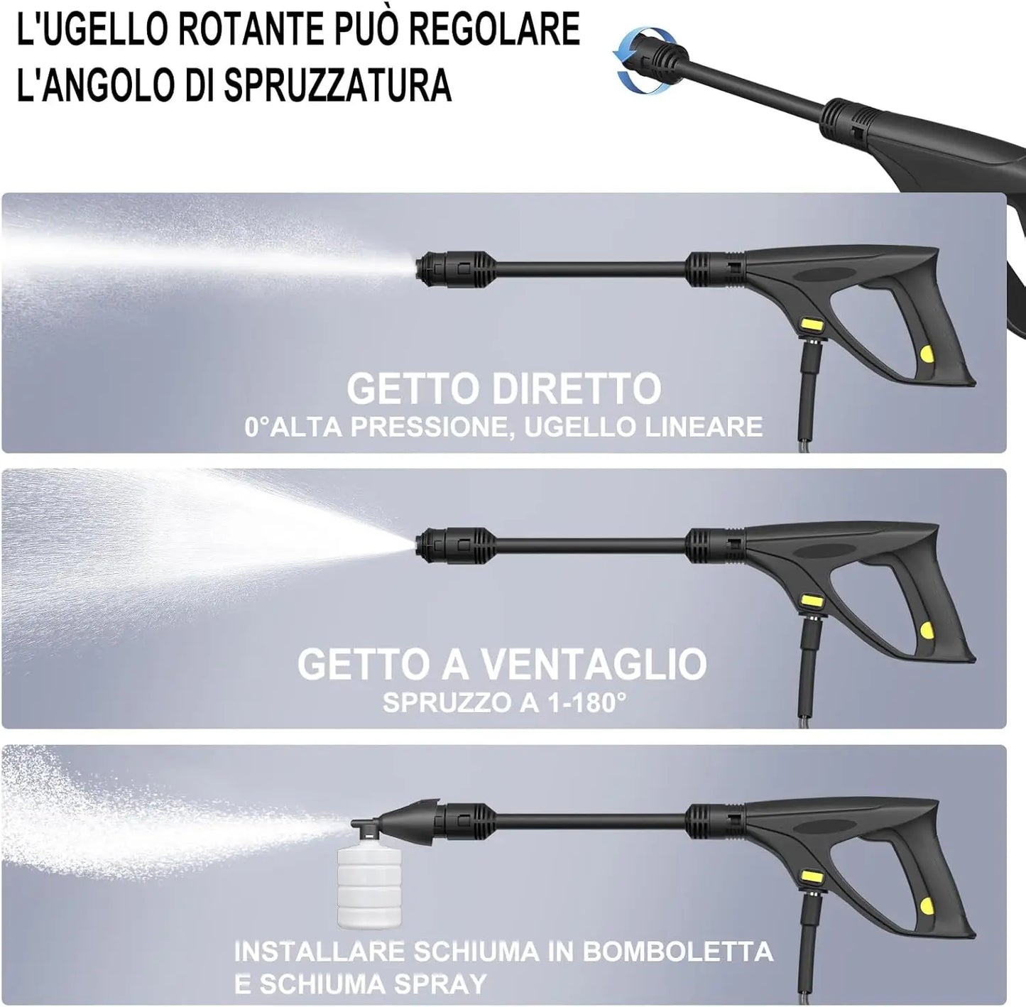 Nettoyeur haute pression ¨¦lectrique, 1600W,120bar,380l/h, Lance r¨¦glable de 0 ¨¤ 180 ¡ã, Tuyau flexible de 7m, Terrasses, HP, Voitures