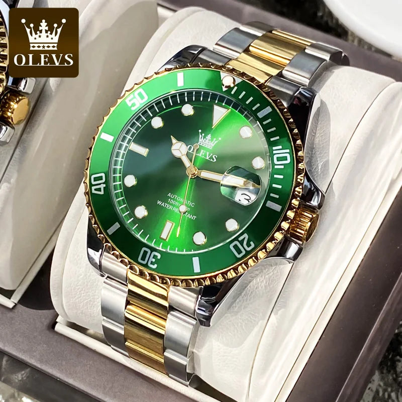 Montre-Bracelet M¨¦canique existent pour Homme, Lunette Rotative, Analogique, Plong¨¦e, Vert, ¨¦tanche, Business