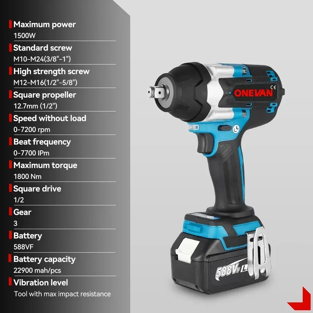 Tournevis ¹Èlectrique sans balais pour batterie Makita 18V, outils ¹Èlectriques sans fil, couple de 1800N.M, 1/2 pouces