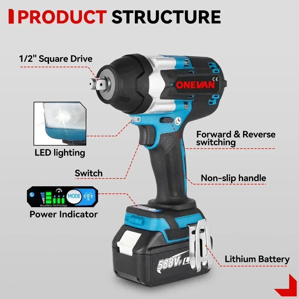 Tournevis ¹Èlectrique sans balais pour batterie Makita 18V, outils ¹Èlectriques sans fil, couple de 1800N.M, 1/2 pouces