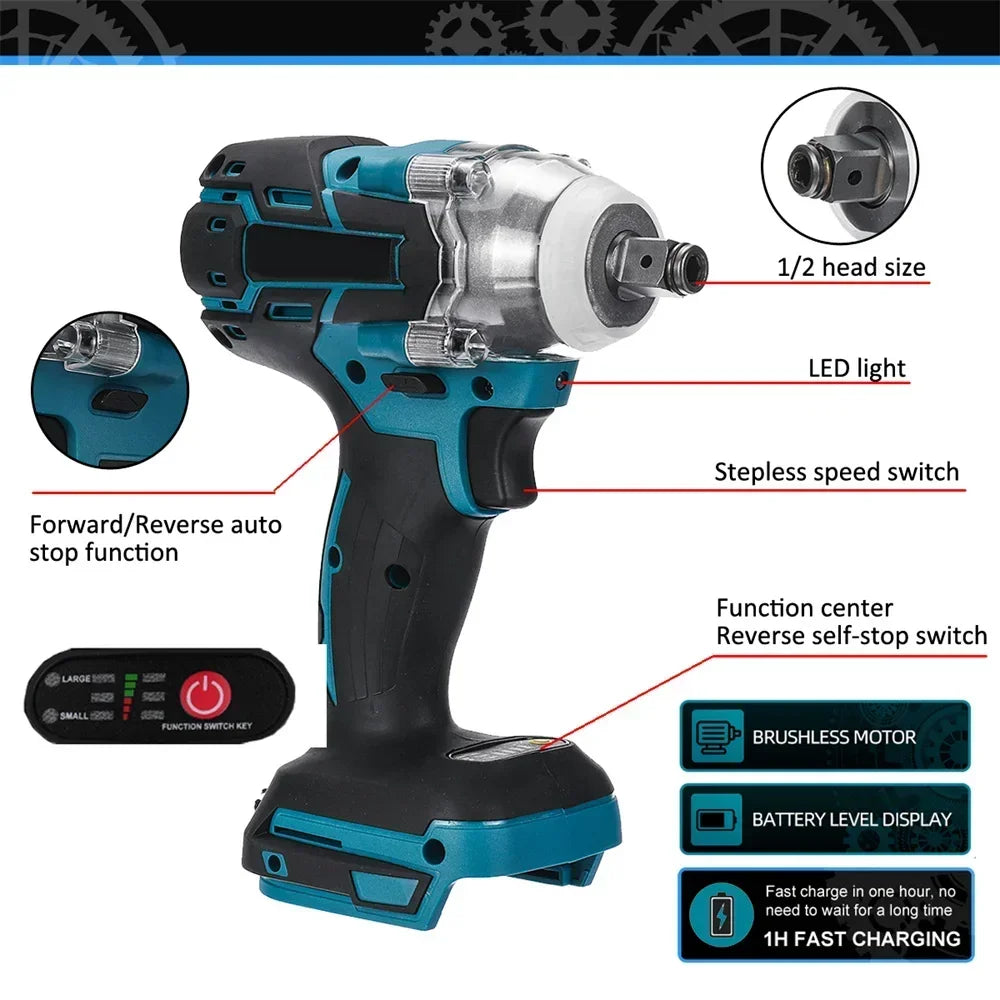 Outils ¹Èlectriques rechargeables sans fil sans balais, compatibles avec la batterie Makita 18V, 1/2"