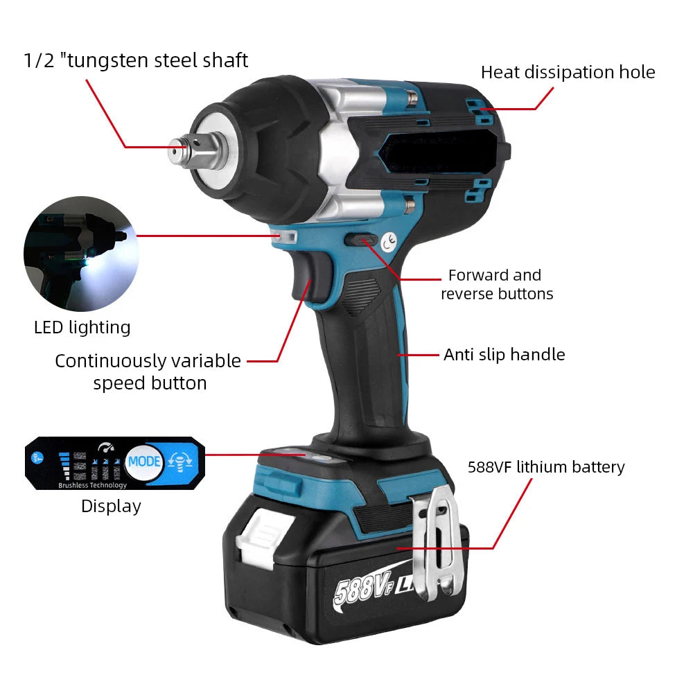Outils ¹Èlectriques sans fil pour Makita, batterie au lithium-ion, 18V, 1/2 N.M, couple sans balais, pouces