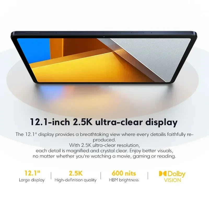 Pad Global Version 12.1, processeur Snapdragon 7s Isabel 2 Octa Core, ¨¦cran 120Hz 2.5K, 33W, batterie 10000mAh, haut-parleurs de fa?ade