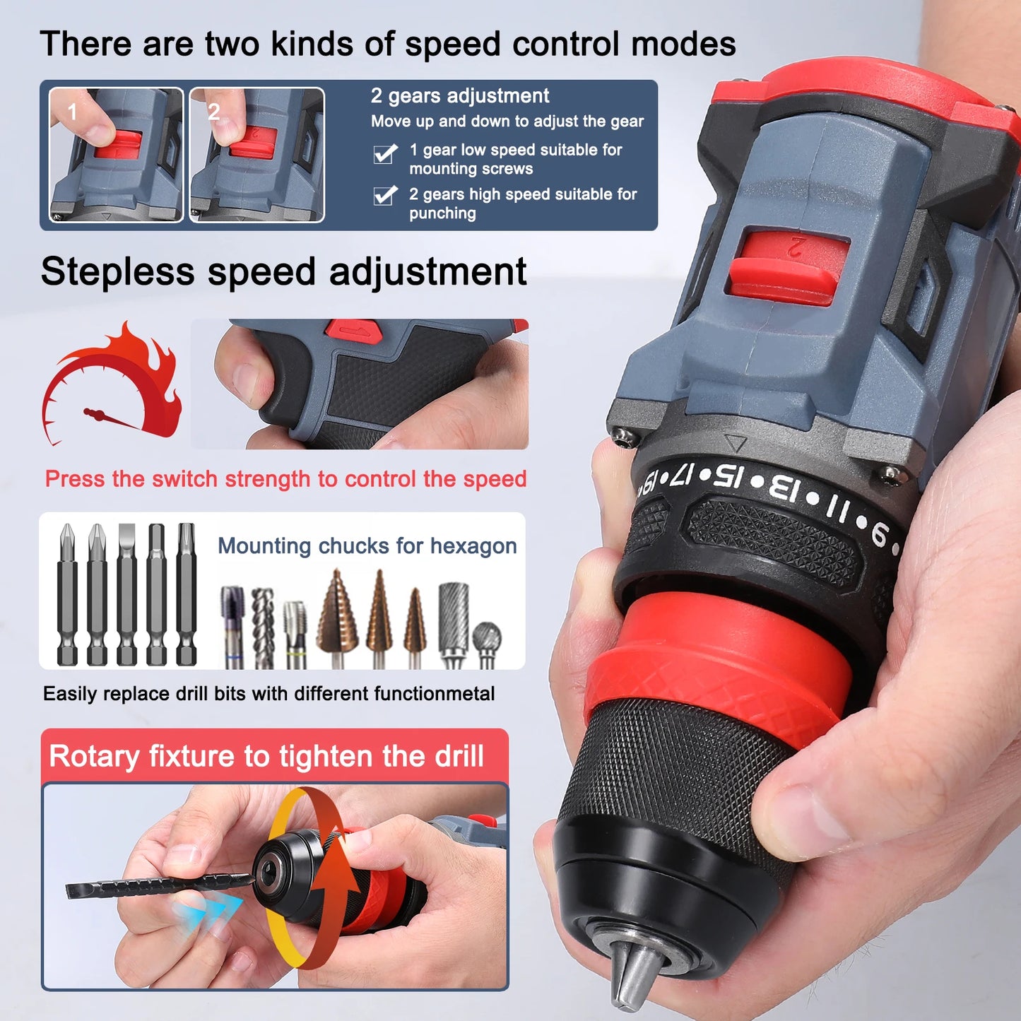 Perceuse au lithium 2 en 1, tournevis ¹Èlectrique, outil ¹Èlectrique multifonction, couple 45Nm, moteur sans balais, tournevis pratique, 16.8V