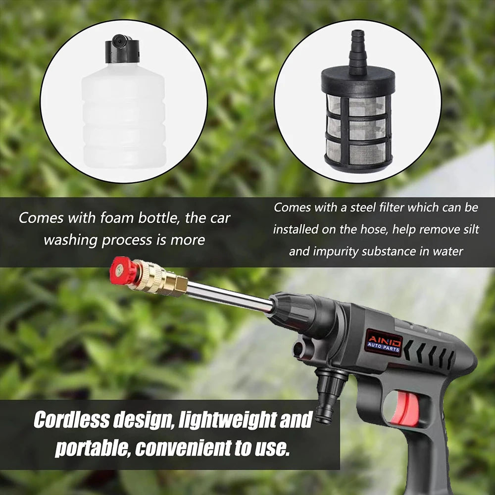 Pistolet ¨¤ eau haute pression sans fil pour lavage de voiture, auto-amor?ant, recharge 30000mAh, 300W, avec batterie Eddie ion Outils de kit de livres de voiture, fournitures de lavage