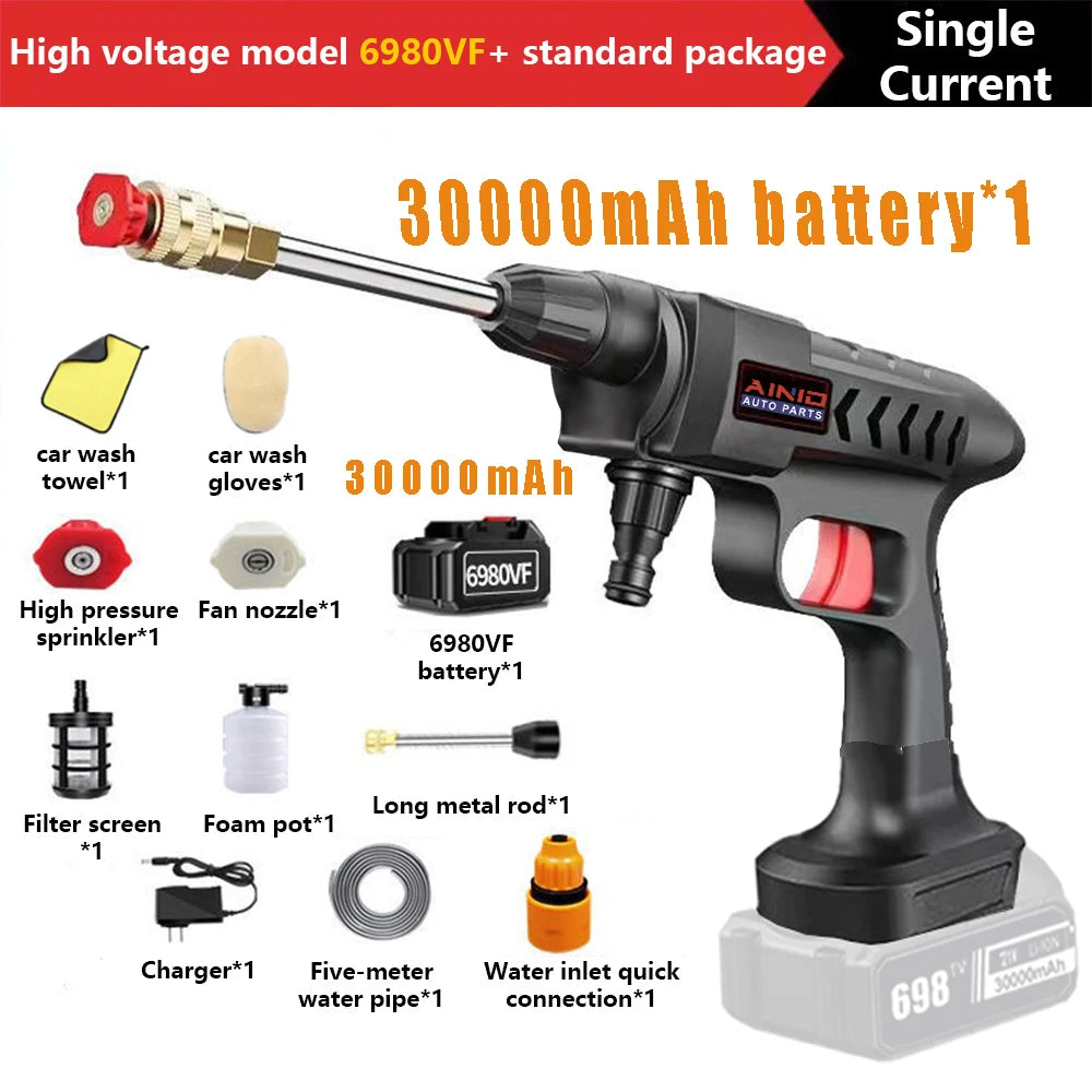 Pistolet ¨¤ eau haute pression sans fil pour lavage de voiture, auto-amor?ant, recharge 30000mAh, 300W, avec batterie Eddie ion Outils de kit de livres de voiture, fournitures de lavage