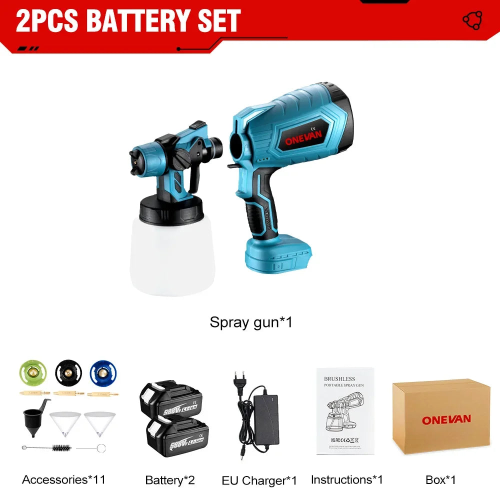 Pistolet ¨¤ peinture ¨¦lectrique sans fil, pulv¨¦risateur de peinture, a¨¦rographe ¨¤ rev¨ºtement en acier pour meubles automobiles, 3 buses, compatible avec la batterie Makita, 1000ml