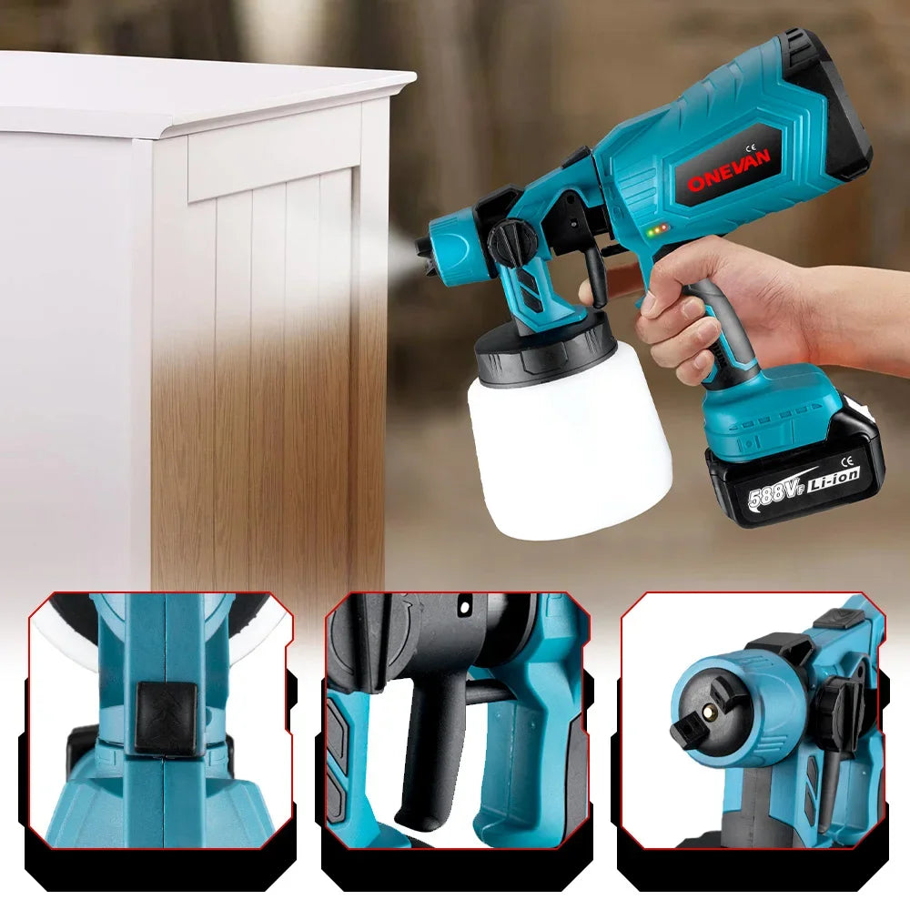 Pistolet ¨¤ peinture ¨¦lectrique sans fil, pulv¨¦risateur de peinture, a¨¦rographe ¨¤ rev¨ºtement en acier pour meubles automobiles, 3 buses, compatible avec la batterie Makita, 1000ml
