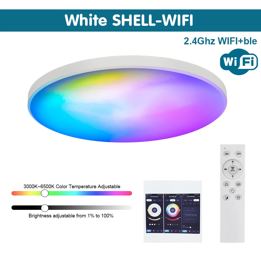 Plafonnier LED Intelligent avec WIFI pour Chambre ¨¤ Coucher, Luminaire de Plafond ¨¤ Intensit¨¦ R¨¦glable avec Alexa Google Assistant, RVB, 30W