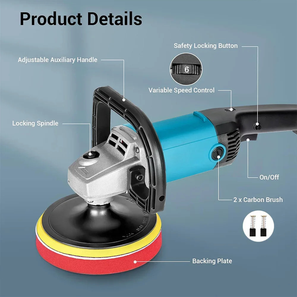 Polisseuse de Voiture Bross¹Èe de 1200W, Polisseuse ½Ç Vitesse Variable de 7 Pouces avec 6 Vitesses Variables, Ponceuse, Cireuse de Planche
