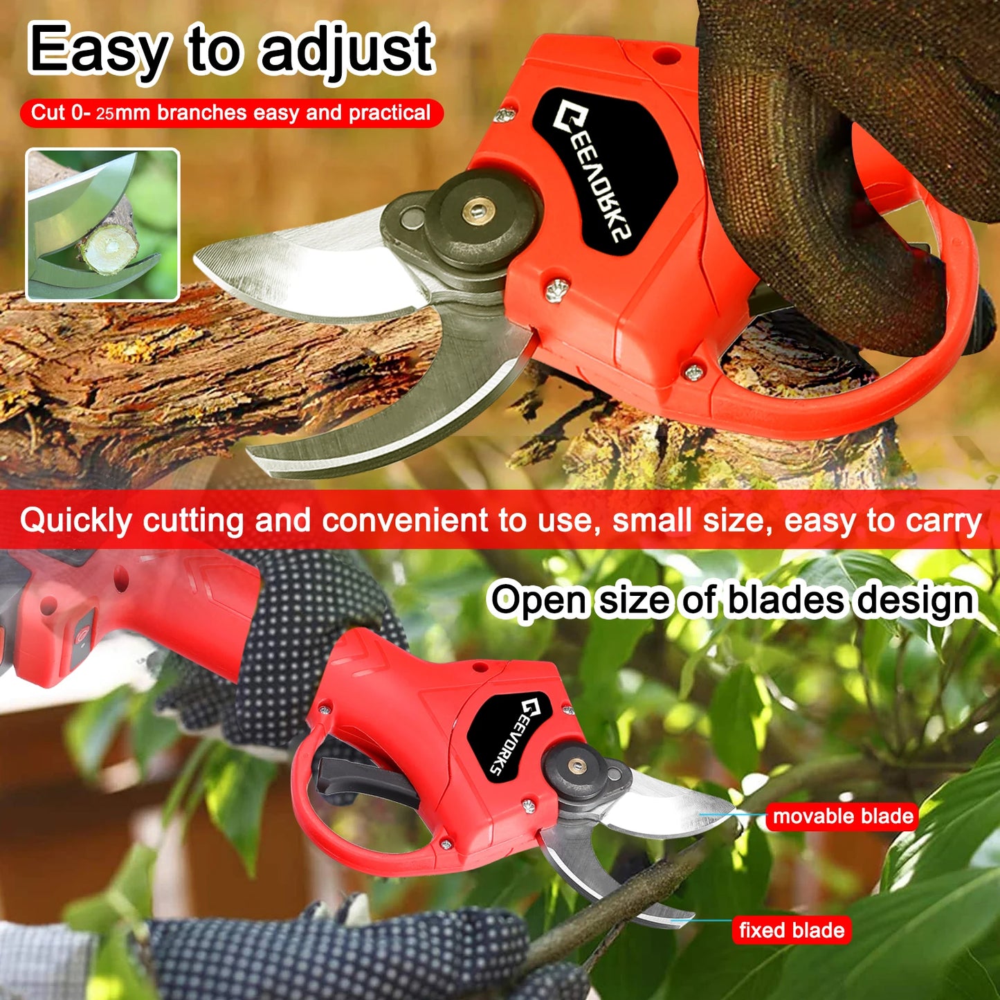 S¨¦cateur ¨¦lectrique sans fil, s¨¦cateur sans balais, coupe-branches d'arbres fruitiers efficaces, outil de jardin incit¨¦, 6 pouces, 21V, 30mm