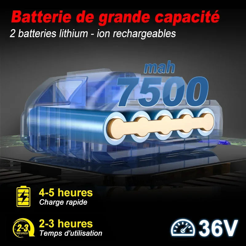 S¨¦cateur ¨¦lectrique sans fil sans balais, s¨¦cateur de jardin, outil de coupe de branches d'arbres fruitiers, 1000W, 50mm, 2 piles 36V