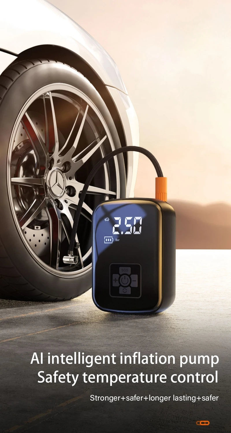 Compresseur d'air ¨¦lectrique sans fil pour voiture, pompe de gonflage pour moto, v¨¦lo, bateau, auto