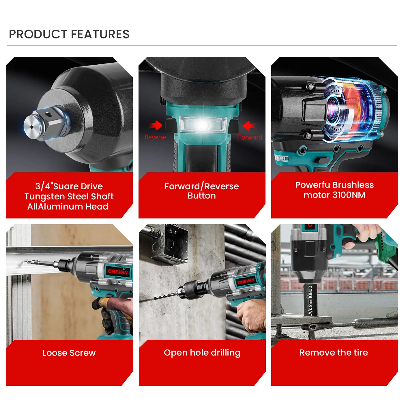 Cl¹È ½Ç chocs ¹Èlectrique sans balais, outil de couple sans fil, batterie au lithium-ion, batterie Makita 18V, 3100 N.M, 3/4 po