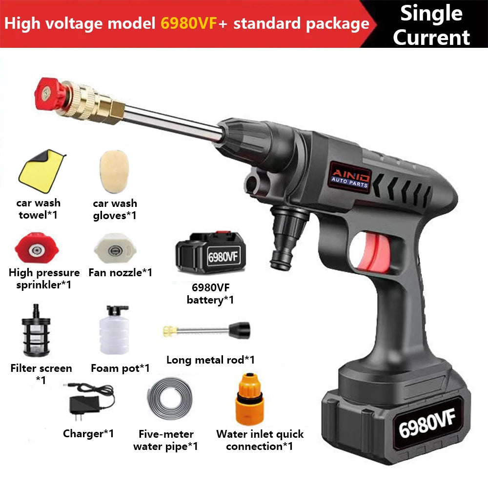 Pistolet ¨¤ eau haute pression sans fil pour lavage de voiture, auto-amor?ant, recharge 30000mAh, 300W, avec batterie Eddie ion Outils de kit de livres de voiture, fournitures de lavage