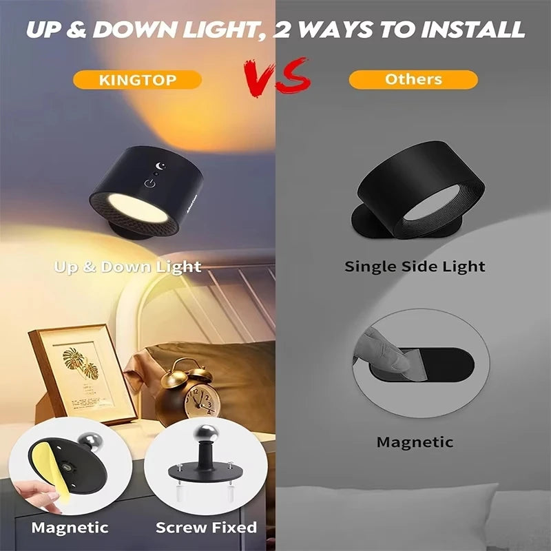 LED Mini applique magnétique double tête contrôle tactile télécommande sans fil Portable veilleuse 360 rotatif USB Recharge lampe d'ambiance