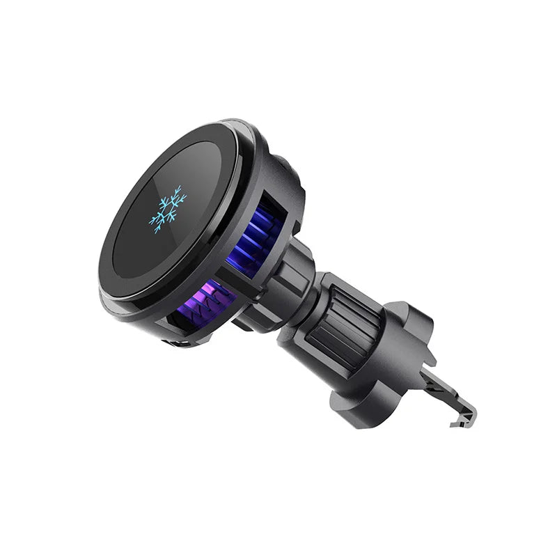 Chargeur de voiture magnétique sans fil à refroidissement par glace, support de téléphone de voiture MacSafe, station de charge rapide, iPhone 15 14 13 12 Pro Max, 30W