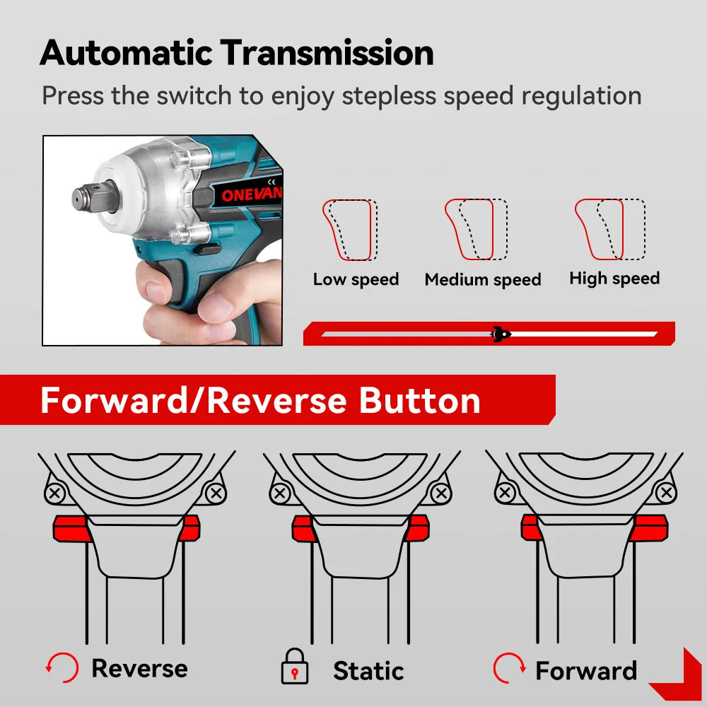 Tournevis ¹Èlectrique Sans Fil 520N.M cle a choc, visseuse sans fil,Outil de R¹Èparation de Voiture pour Batterie makita 18v outils, 1/2 Pouces