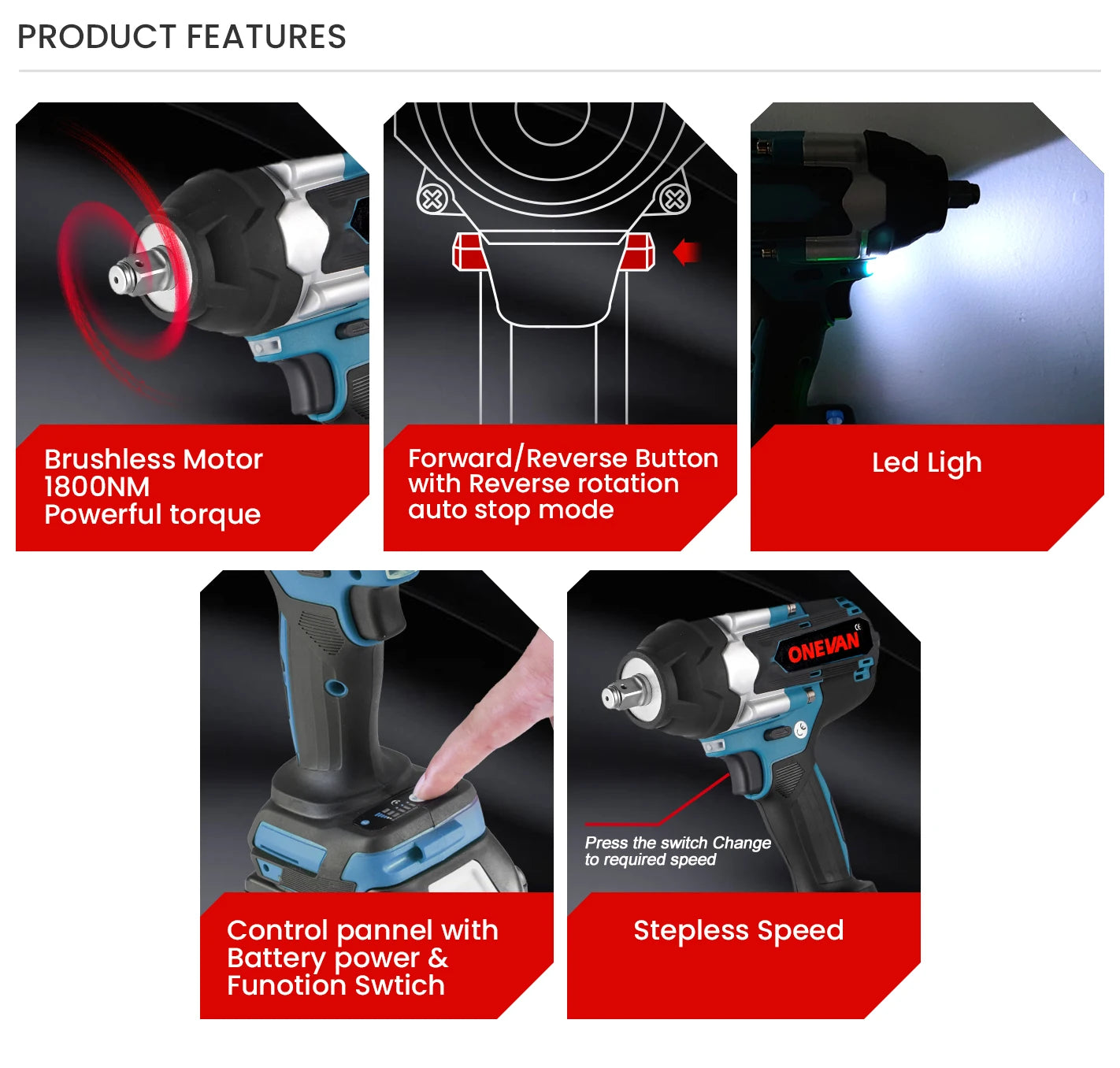 Outil ¹Èlectrique sans fil pour Makita, batterie au lithium-ion, couple de 1800N.M, sans balais, anti-impact ¹Èlectrique, 1/2 pouces, 18V