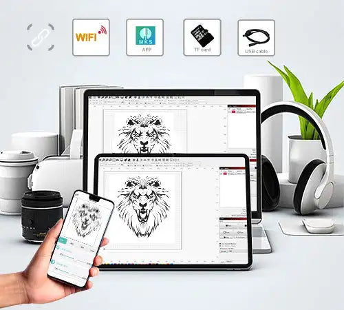 Graveur Laser avec Écran Tactile, Chipset 32 Bits, Connectivité WIFI, Machine de Découpe et de Gravure par Points, 20W, 0.08x0.1mm