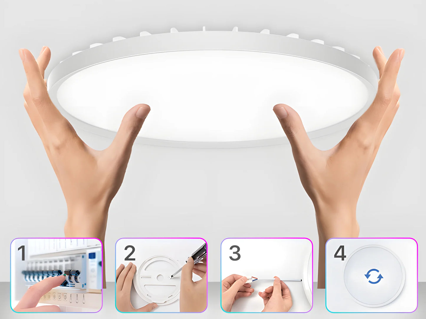 Plafonnier LED ¨¤ intensit¨¦ variable avec t¨¦l¨¦commande, r¨¦tro¨¦clairage RVB, AC 220V, 24W, 2400LM, plafonnier affleurant, 2700K-6500K, ¨¦tanche