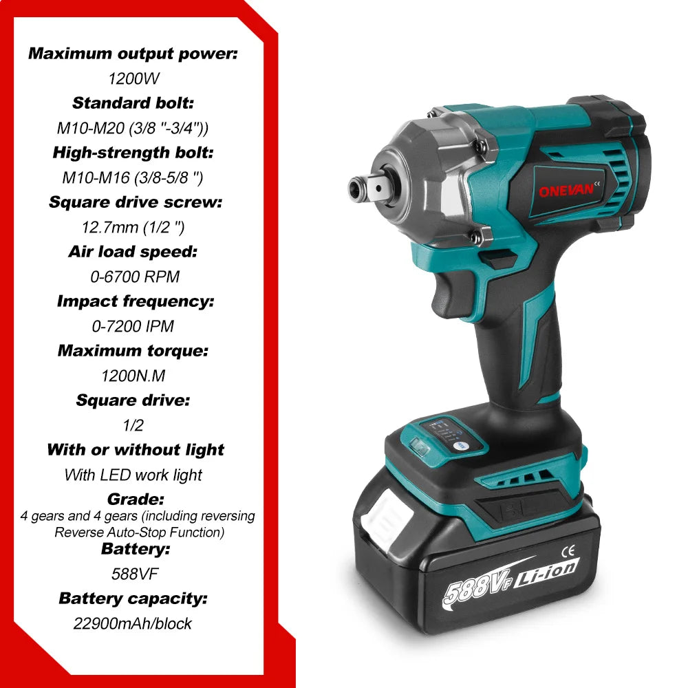 Cl¹È ½Ç chocs ¹Èlectrique sans balais, tournevis ½Ç douille sans fil, outils ¹Èlectriques, batterie Makita 18V, 1,2"