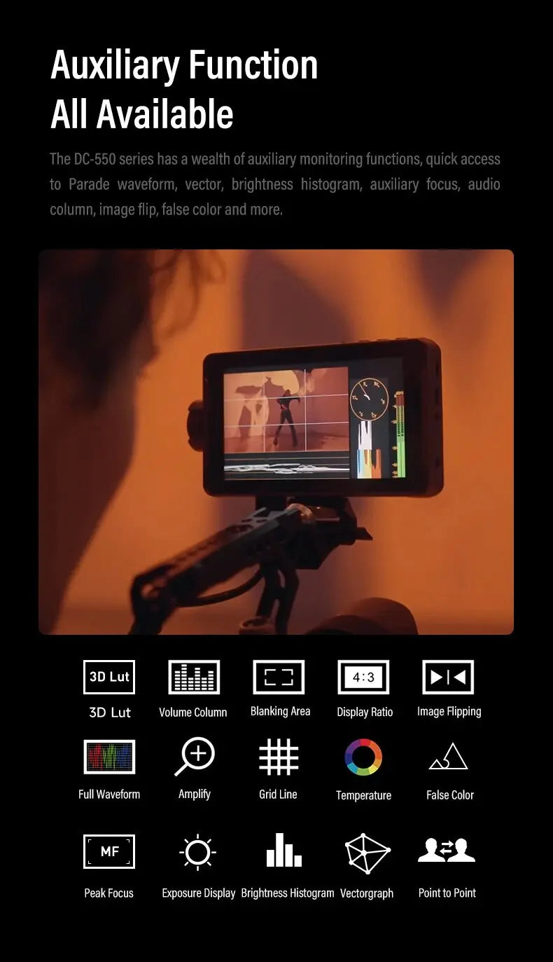 Moniteur de studio avec cam¨¦ra Profismail.com, ¨¦cran tactile, 550 pouces, 5.5x1920, 4K, 30Hz, HDMI, champ 3D, moniteur LUT Director, DC 1080