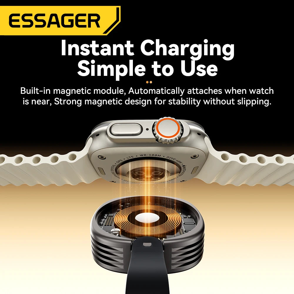Essager chargeur magnétique sans fil pour Apple Watch 8 7 6 5 4 3 2 SE chargeur rapide magnétique Portable USB Type C pour iWatch Ultra