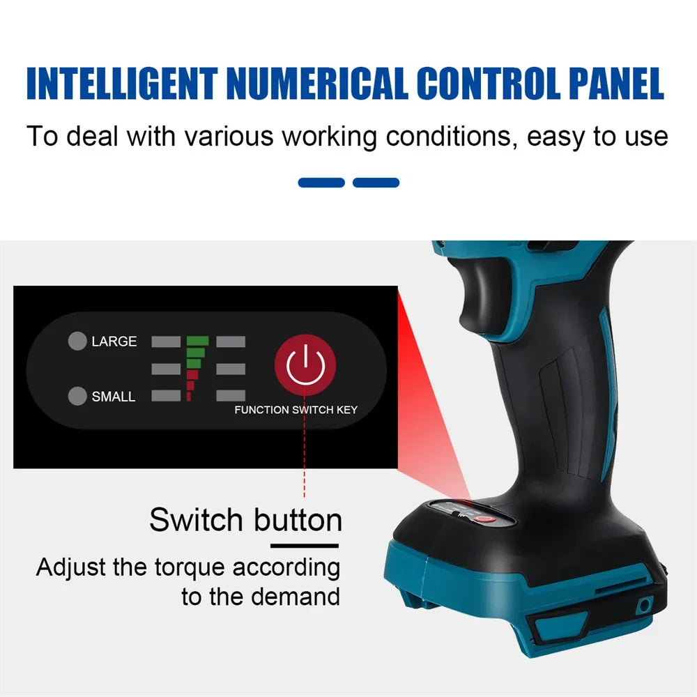 Cl¹È ½Ç chocs ¹Èlectrique sans fil, tournevis sans balais, outils ¹Èlectriques, compatible avec la batterie 18V, 520N.m, 1/2 pouces