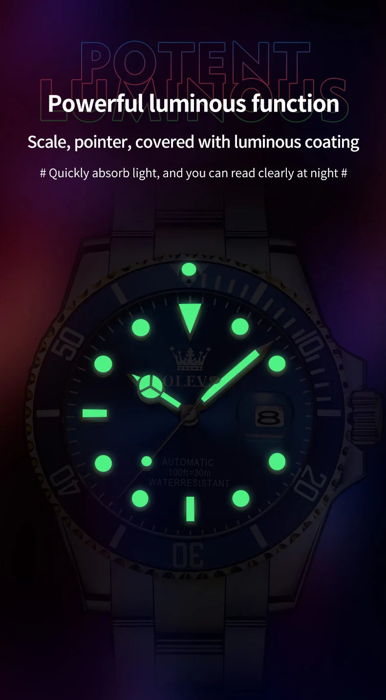 Montre-Bracelet M¨¦canique existent pour Homme, Lunette Rotative, Analogique, Plong¨¦e, Vert, ¨¦tanche, Business