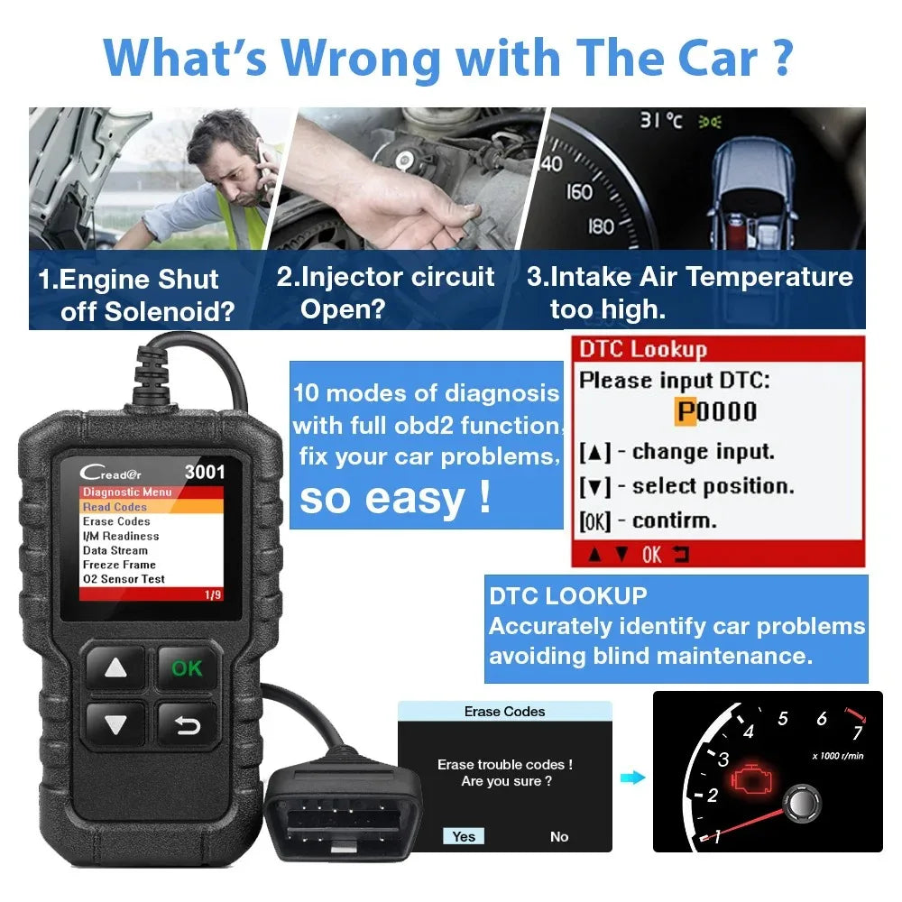 Outils de diagnostic automobile professionnels, lecteur de code OBD2 complet, EAU de moteur de contr?le, mise ¨¤ jour gratuite, X431, CR3001, pk ELM32