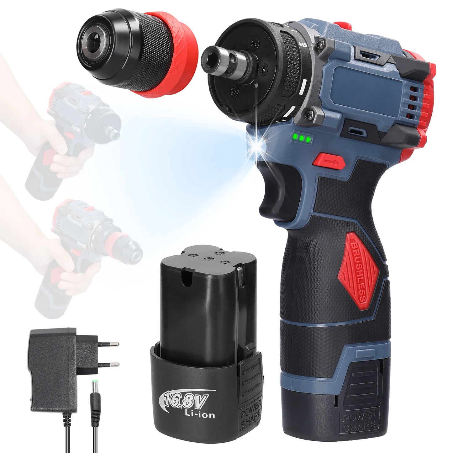 Perceuse au lithium 2 en 1, tournevis ¹Èlectrique, outil ¹Èlectrique multifonction, couple 45Nm, moteur sans balais, tournevis pratique, 16.8V