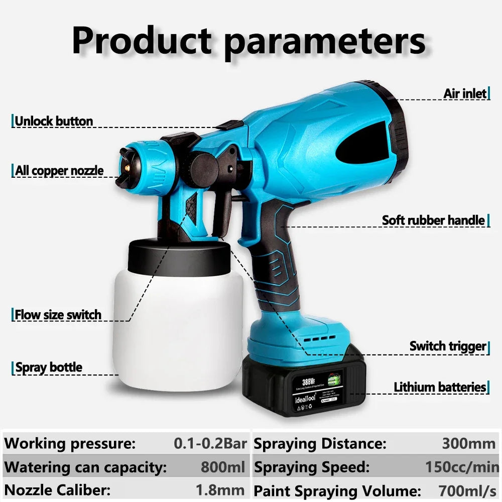 Pistolet ¨¤ peinture ¨¦lectrique sans fil, pulv¨¦risateur de peinture, a¨¦rographe de rev¨ºtement en acier pour meubles automobiles, pulv¨¦risateur de peinture facile, batterie 18V, 800ml