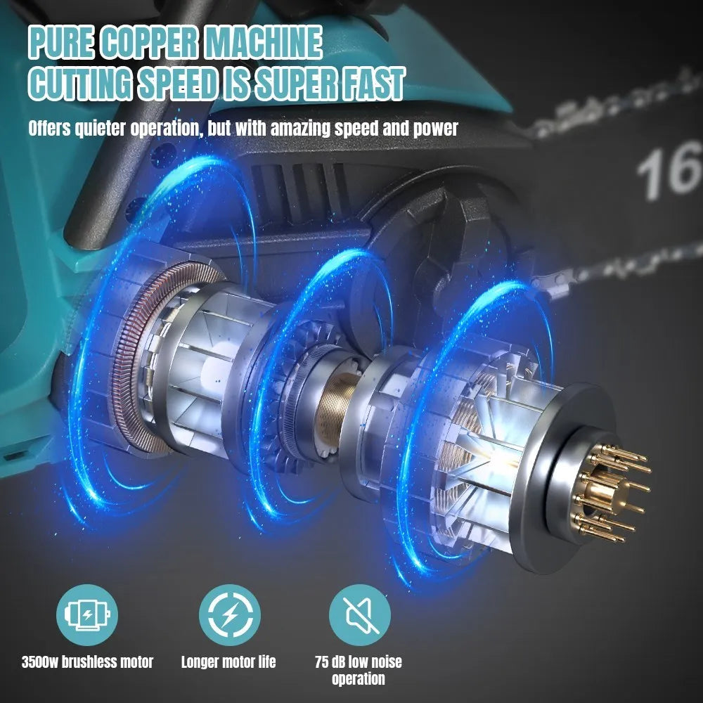 Scie ¹Èlectrique sans balais sans fil, outil de coupe de jardin, adapt¹È ½Ç la batterie Makita, calcul de coupe, 3500W, 16 po,No Battery