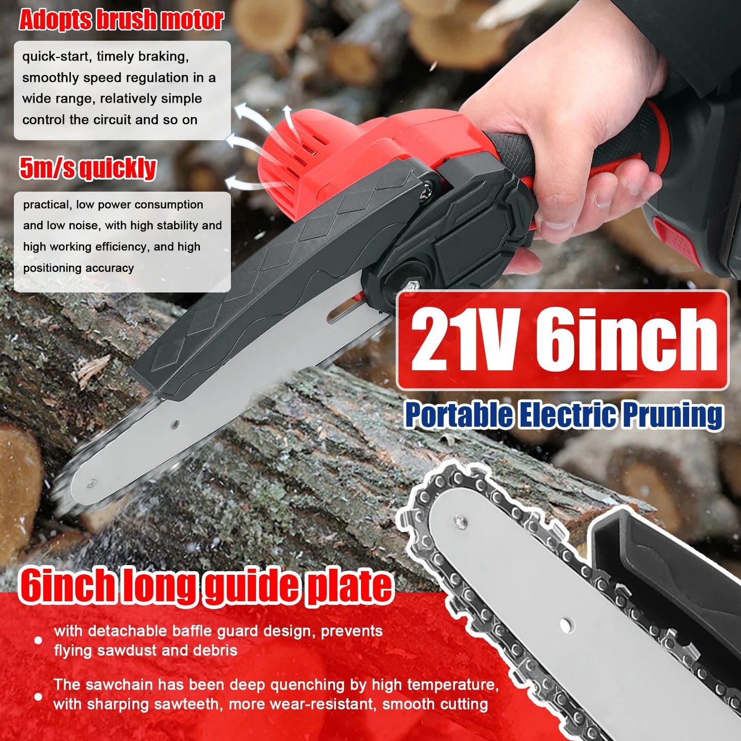 Scies d'¨¦lagage ¨¦lectriques portables, moteur sans balais, outil de travail de calcul ¨¤ une main, fendage du bois, tron?onneuse, jardin, verger, 21V, 6"