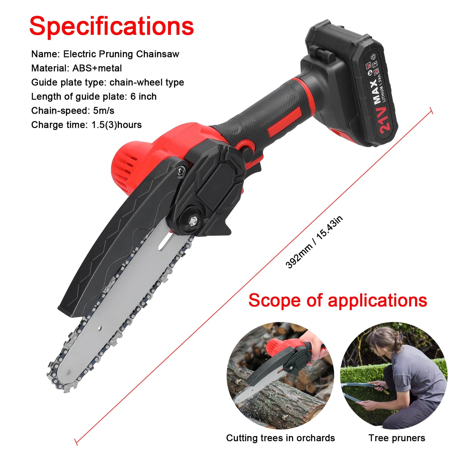 Scies d'¨¦lagage ¨¦lectriques portables, moteur sans balais, outil de travail de calcul ¨¤ une main, fendage du bois, tron?onneuse, jardin, verger, 21V, 6"
