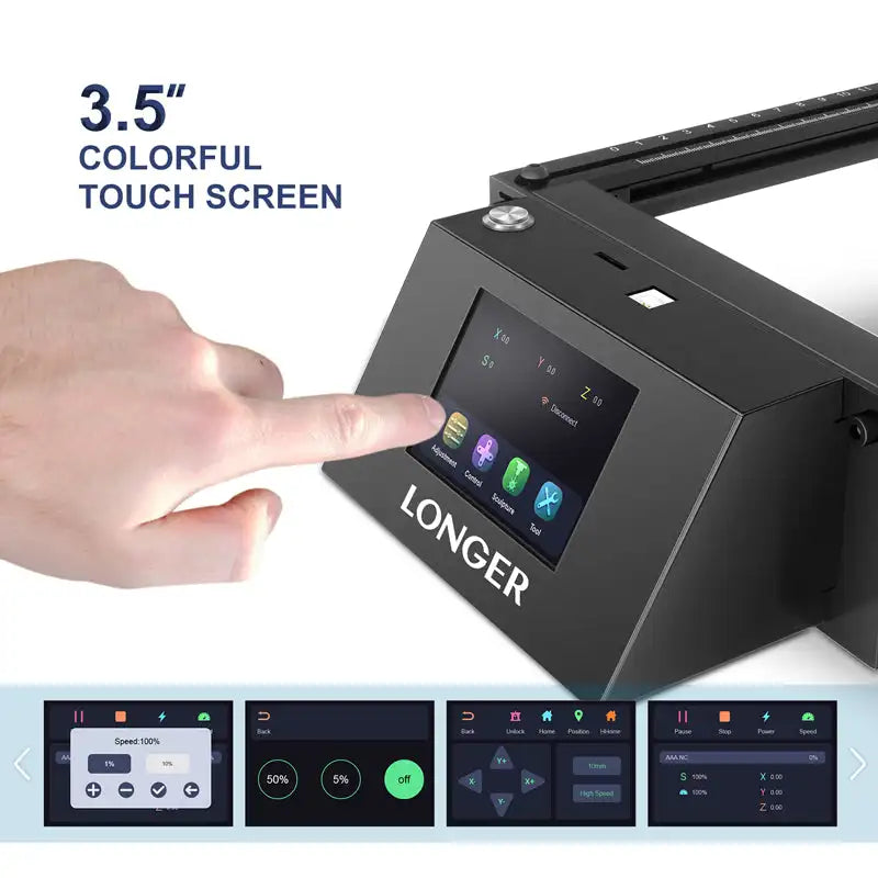 Graveur Laser avec Écran Tactile, Chipset 32 Bits, Connectivité WIFI, Machine de Découpe et de Gravure par Points, 20W, 0.08x0.1mm