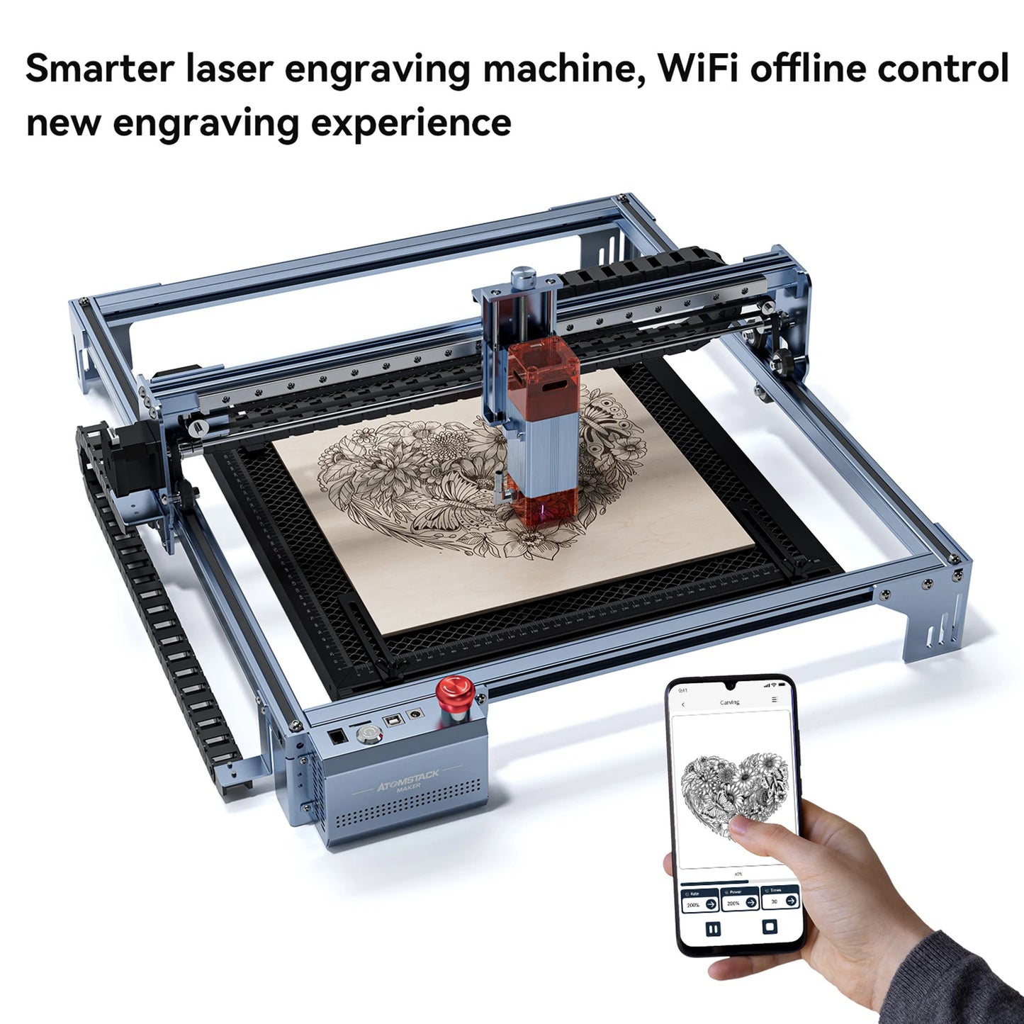 Graveur Laser A5 V2, Machine de D¹Ècoupe et de Gravure ½Ç Grande Vitesse, Mise au Point Partner Ultra-Mince, 6W, avec une Surface de 400x400mm