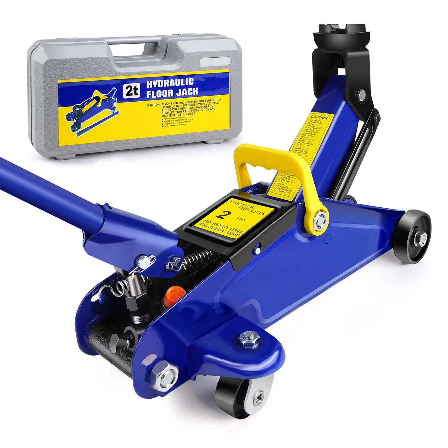 Chariot hydraulique portable avec ¨¦tui de transport, cric de sol, ¨¦l¨¦vateur de voiture rapide, poign¨¦e en acier, outils de r¨¦paration de profil¨¦, 2 soudures